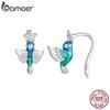 925 Sterling Silver Green Enamel Hummingbird Ear Clips White Gold Plated Bird Earrings for Women Party Fine Jewelry