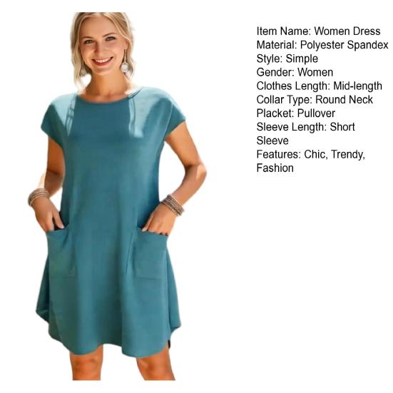 Summer Mini Dress for Women Short Sleeve Crew Neck A-line Swing Dress Casual Vacation Tunic Short Dress with