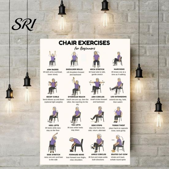 Seated Exercise Poster Chair Workout Chart Gentle Yoga Flow Diagram Movements Low Impact Guide for Seniors Beginners Mobility Exercises