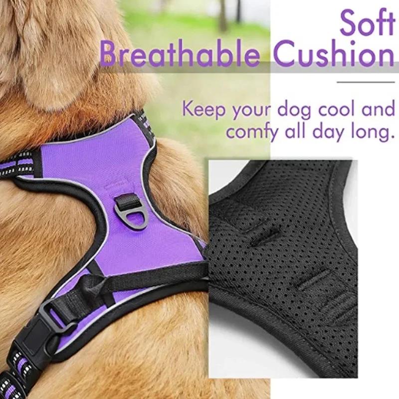 Dog Chest No Pull with Leash Clips Adjustable Soft Padded Reflective Oxford No Choke Pet Vest Easy Control Handle for Large Dogs