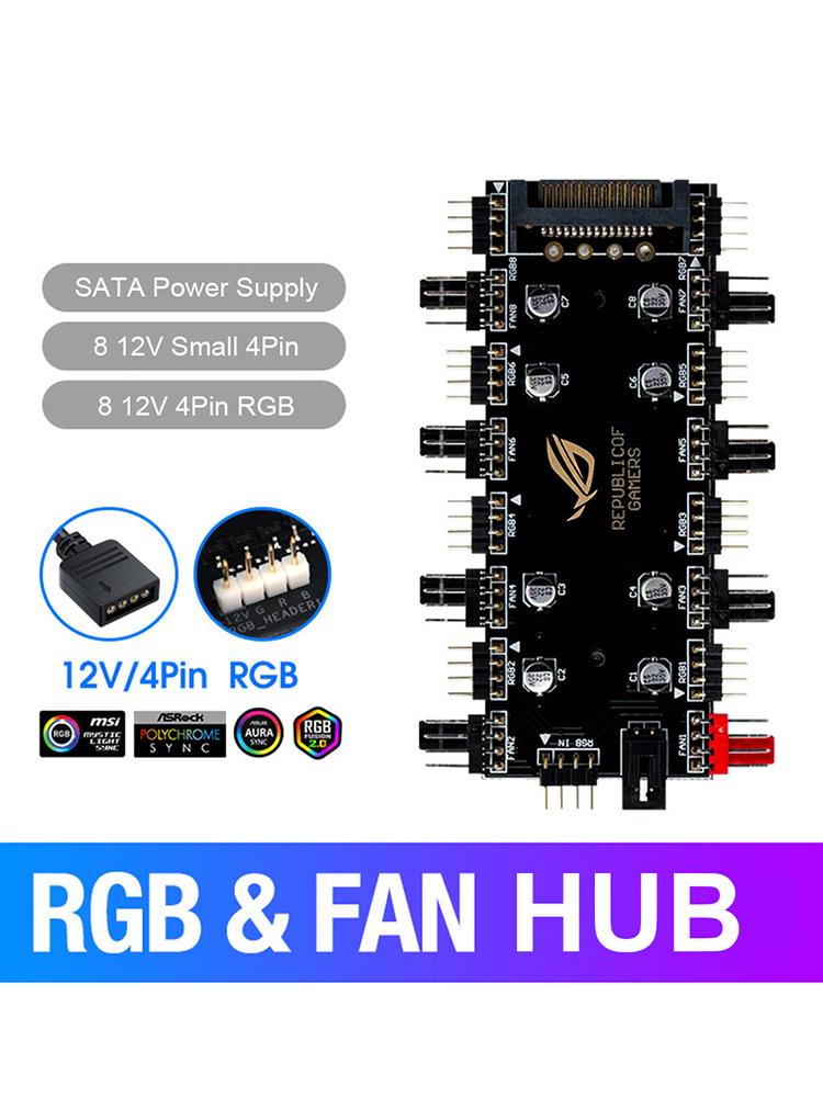12 В 4 контакта/5 В 3 контакта 1 к 8 многоканальный разветвитель ARGB/RGB PWM вентиляторный концентратор контроллер светодиодной ленты адресуемое освещение RGB PCB разветвитель
