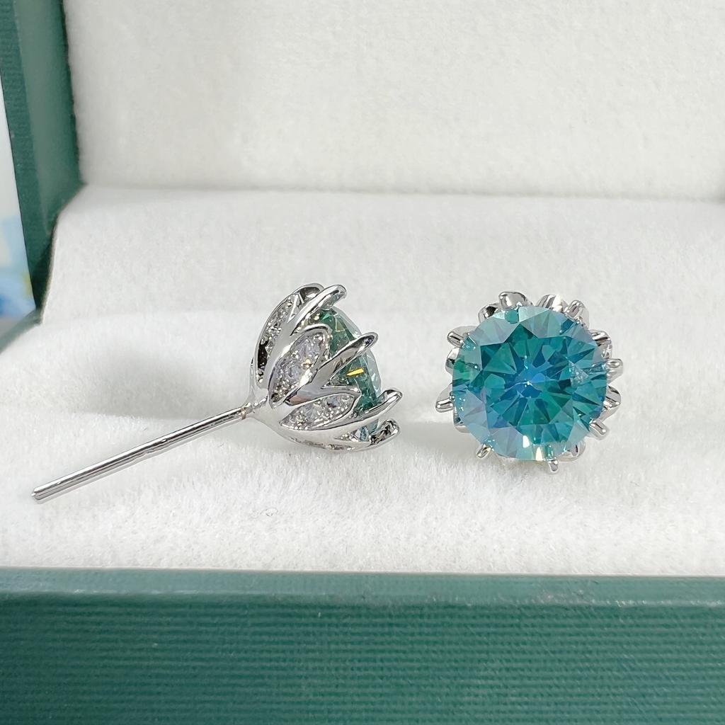 Серьги с сине-зеленым вермикулитом 5a, 2 карата, восемь когтей, инкрустированные цветком вермикулита, серьги с желтыми бриллиантами, серьги