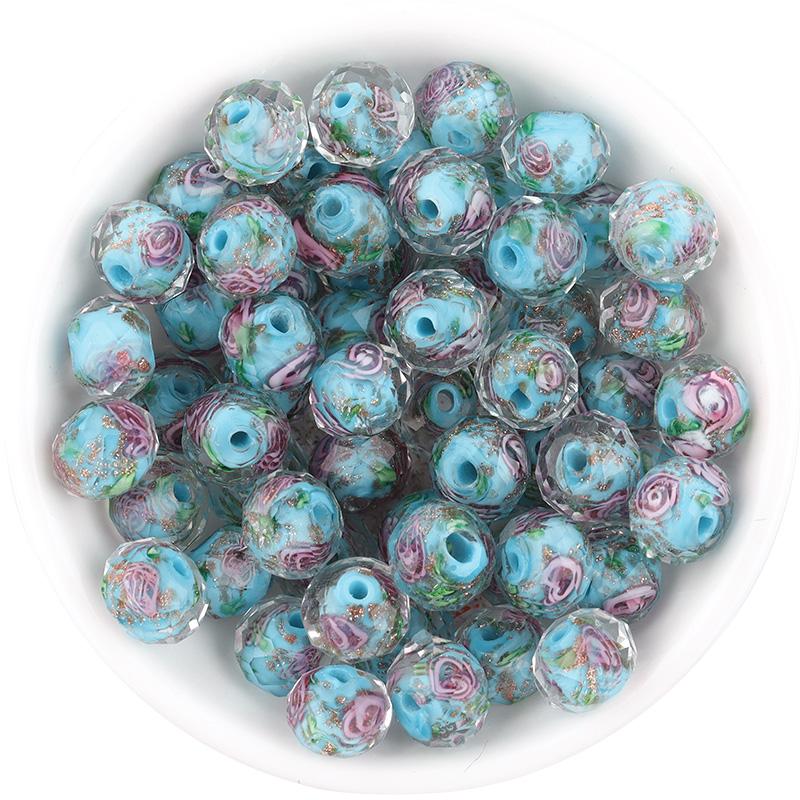10pcs/lot 8 10 12mm Colored Faceted Lampwork Beads Flower Pattern Loose Spacer Abacus Glass Bead For DIY Charms Bracelet Earring