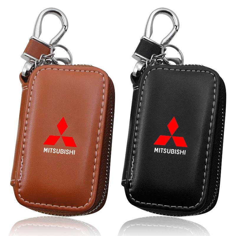 Leather Emblem Car Key Case Keychain Zipper Key Case Bag for Mitsubishi Outlander Lancer 9 ASX RALLIART Eclipse Center Hub Cap hbsh24