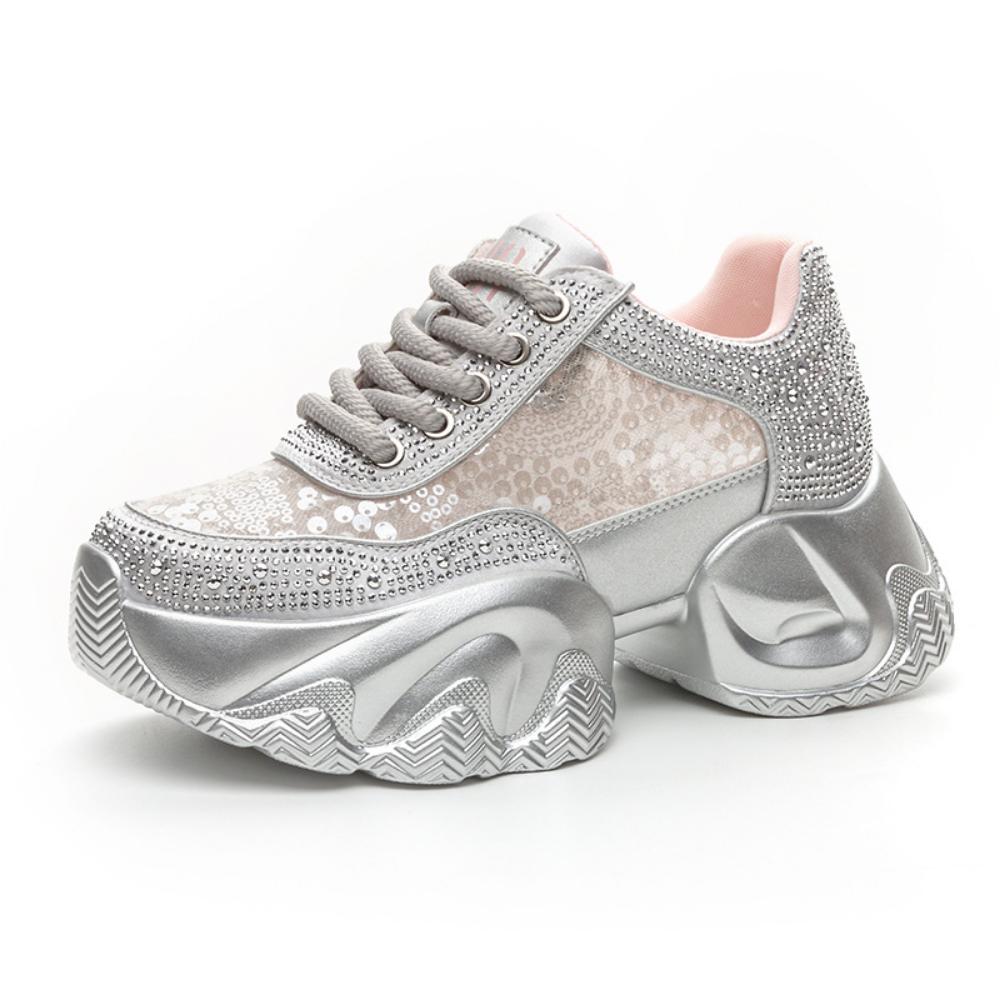 Туфли для папы со стразами, женские, на платформе, увеличивающие рост, дышащие, повседневные, спортивные туфли, туфли на платформе
