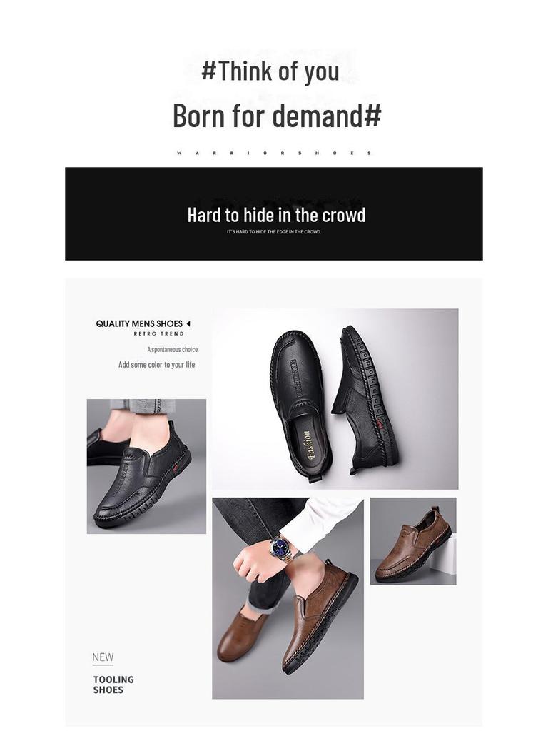 2022 Men's Casual Handmade Leather Shoes - Soft Sole, Spring/Autumn, Middle-Aged Dad Style (Model 5216)
