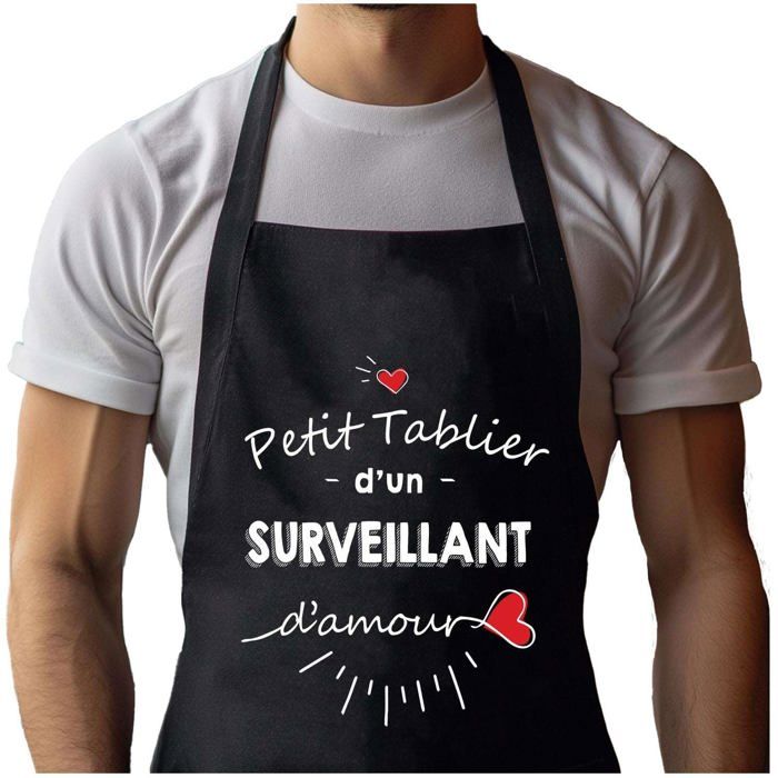 Tablier de cuisine - Surveillant d'amour - Noir - Coton résistant - Impression bretonne (Made in France)