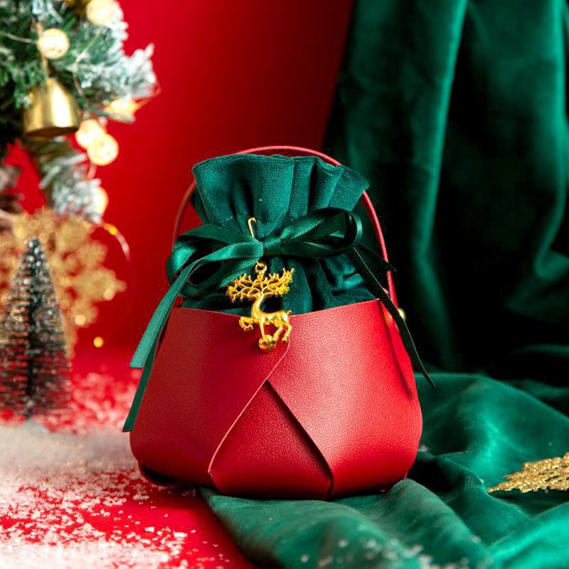 1 шт. Упаковка для яблок 2025 г., новогодний рождественский подарочный пакет, красная зеленая кожаная сумка с ручкой для конфет