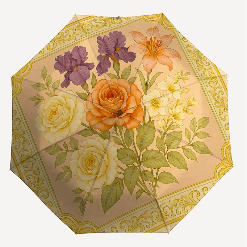 1PC Floral Pattern Umbrella-8-Rib Reinforced Portable Folding Travel Suitable for All Seasons Outdoor Daily Use Is an Ideal Choice -K0351
