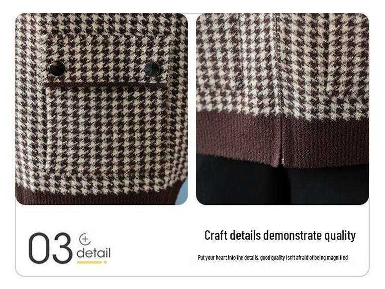 Женское корейское пальто с капюшоном в гусиную лапку - Модное, Молодящее и Повседневное для Осени/Зимы