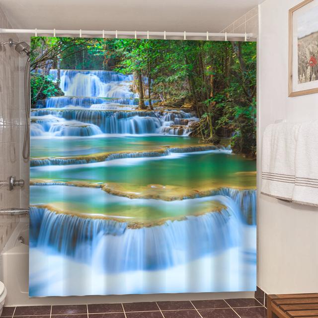 Сельский пейзаж, камень лотоса, Будда, занавеска для душа, занавеска для ванной, водонепроницаемая полиэстеровая занавеска для ванной комнаты с крючками