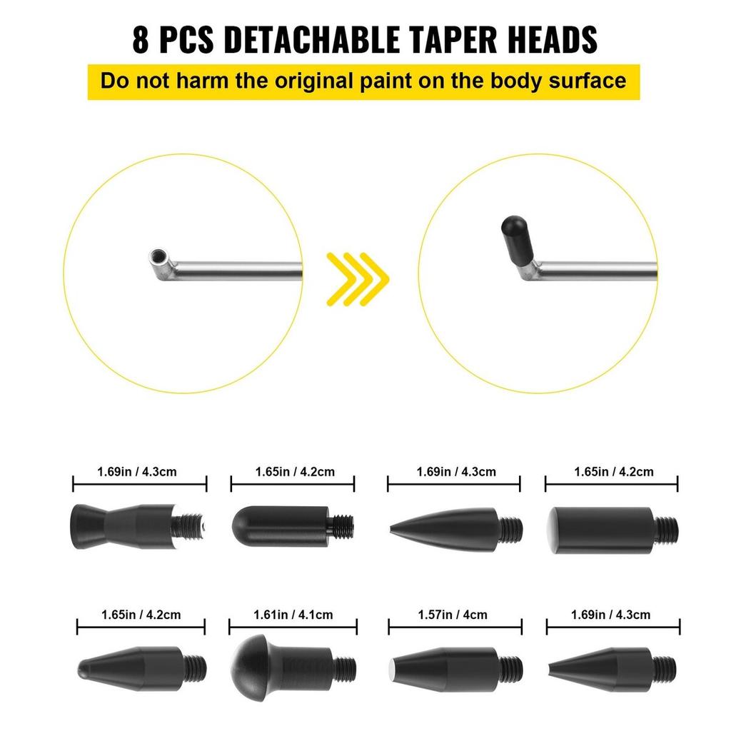 Rods Dent Removal Kit, 13 Pcs Paintless Dent Repair Tool, 5 Pcs Stainless Steel Dent Rods, 8 Pcs Tapper Heads, Professional Hail Dent Removal Tool for