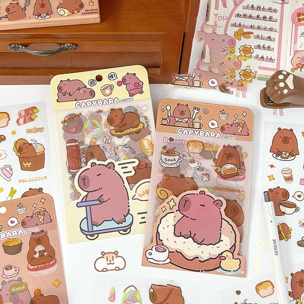 4 Pcs/bag Creative Cartoon Capybara Sticker Waterproof Hand Tent Sticker Set  Diary