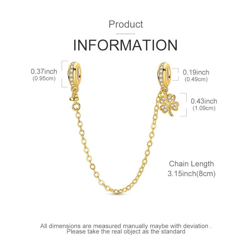Original 925 Sterling Silver Charm Gold Four-clover Silicone Safety Chain Fit Original Bracelet For Women DIY Jewelry Gift