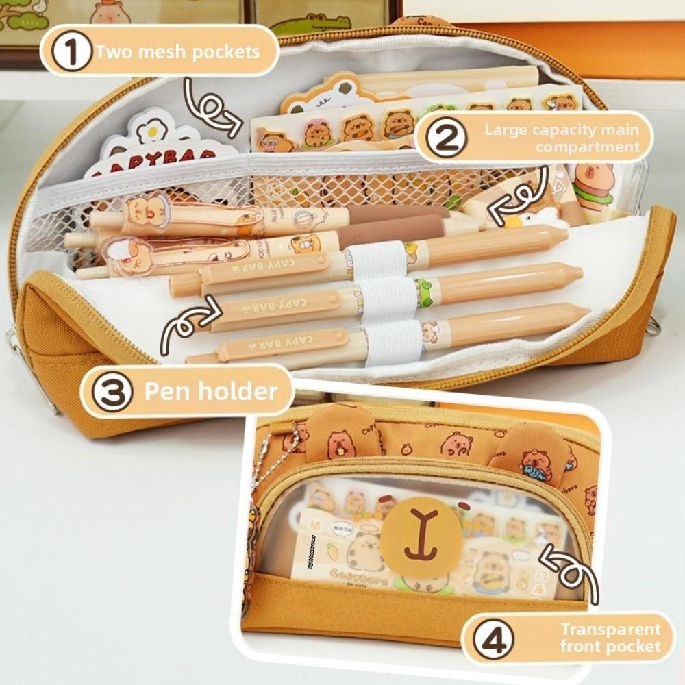 Cartoon Capibara Pencil Case Multi-layer Stationery Bag Kawaii Pencil Pouch  School Supplies
