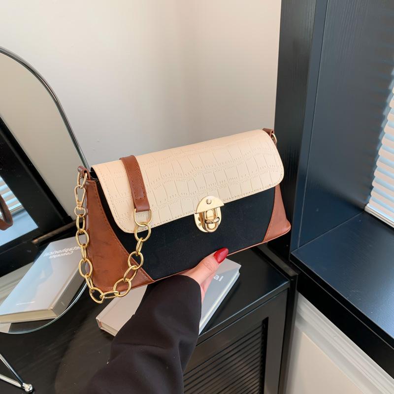 Персонализированная сумка с контрастной цветной вставкой для женщин, новая популярная сумка кроссбоди, сумка на одно плечо, сумка подмышку, сумка с каменным узором