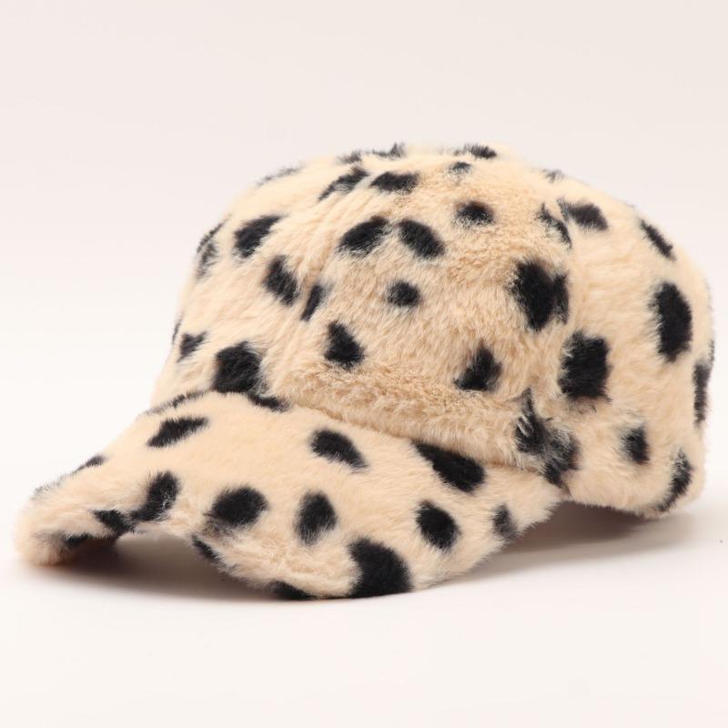 Winter Warm Plush Leopard Print Adjustable Baseball Cap