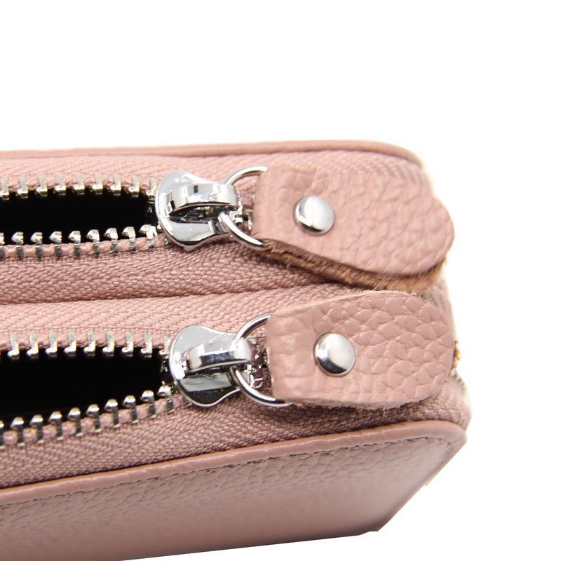 Держатель для карт из цельной воловьей кожи с несколькими отделениями для карт, защитой от сканирования, двойной молнией, унисекс-кошелек для монет и органайзер для карт