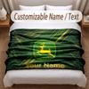 John Deere Printed Flannel Blanket Custom Name Text Soft Warm Throw For Bedroom Holiday Gift