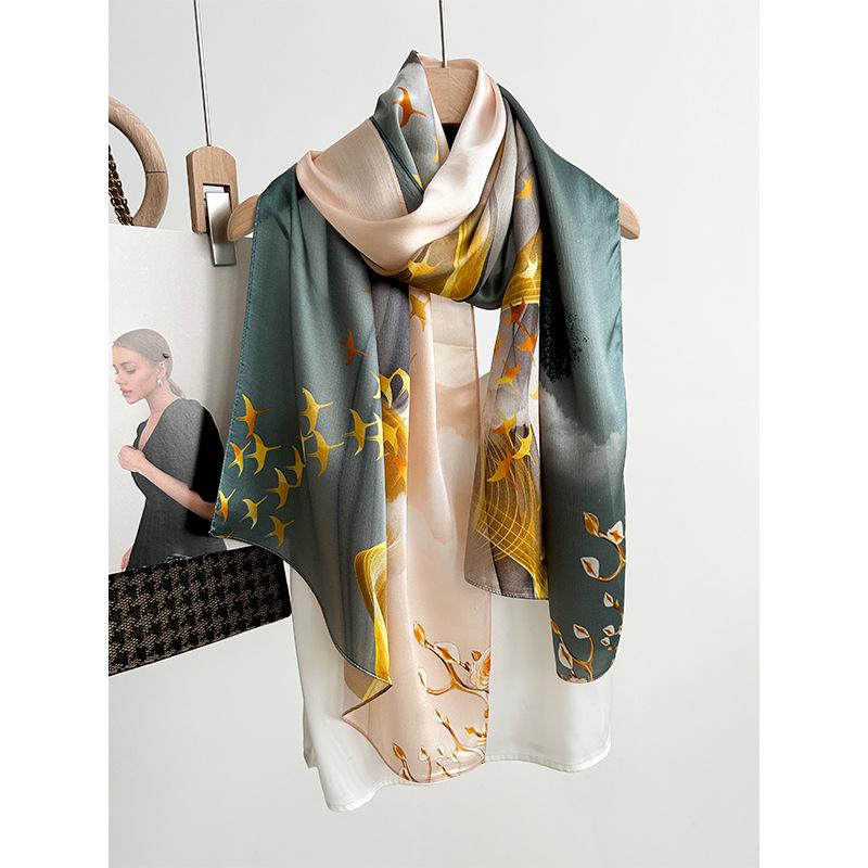 Plain crepe satin silk long scarf women's autumn and winter new fashion temperament silk scarf gift high-end 111% mulberry silk scarf
