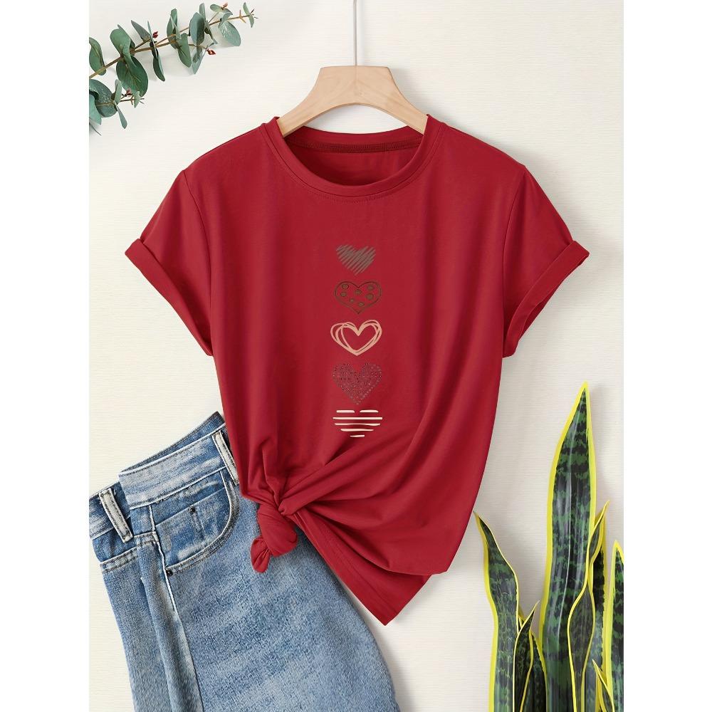 Women Cotton Short Sleeves T-shirts Minimalist Hearts Women's Tee Cute Doodle Graphic Casual Everyday Top