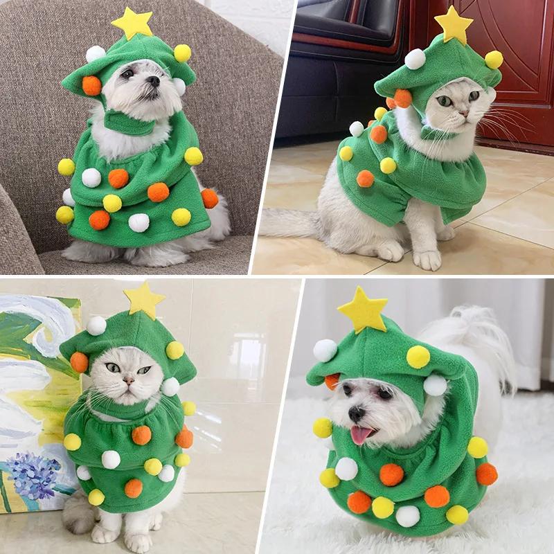 Рождественская елка для питомца Одежда Трансформация Одежды Забавная Одежда для Кошки Собаки Зеленый Мягкий Плюш Теплый Пояс Звезда Плюшевый Шар Забавная Одежда для Переодевания