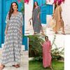 Printed V-Neck Beach Cover-up: European & American Style Loose Robe for Seaside Vacations