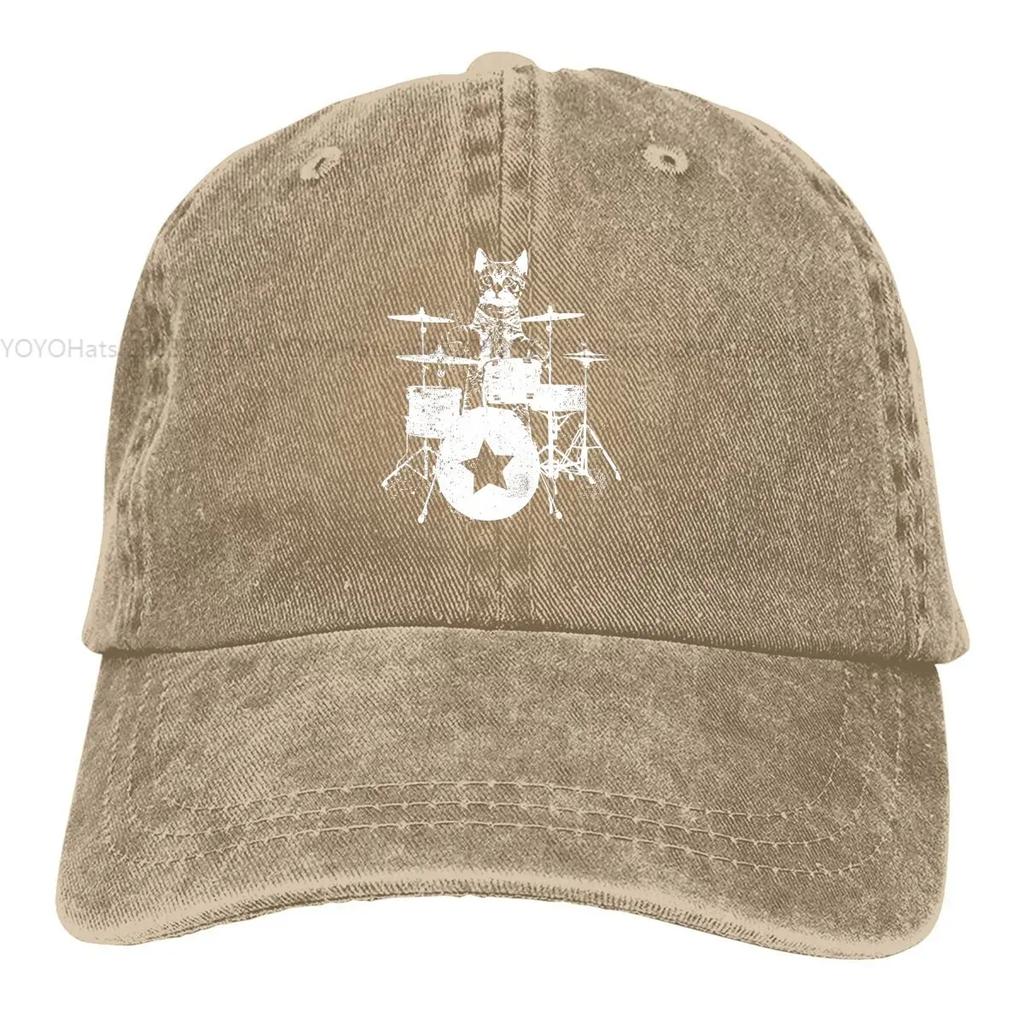 Washed Men's Baseball Cap Rockstar Kitty Drums Trucker Snapback Caps Dad Hat Rock N Roll Golf Hats