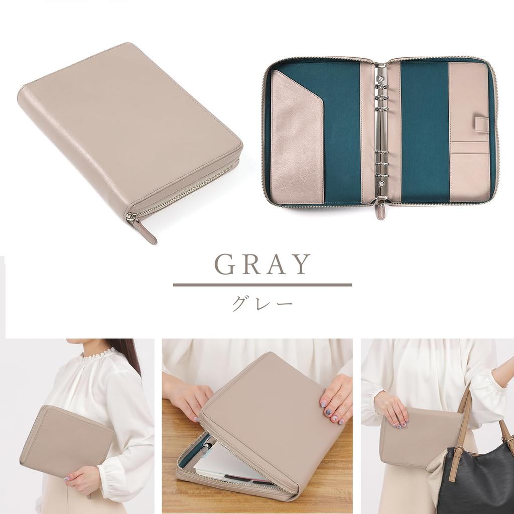 Блокнот A5 Lightex System Genuine Vegetable Monolether02z, Кожаный, На молнии, Дубленый, 6 отверстий на кольцах, Легкий, (Серый, Размер)