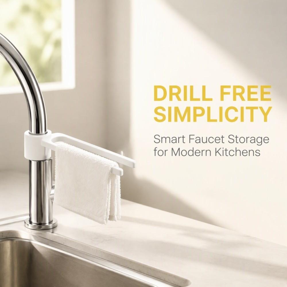 Adjustable Faucet Towel Rack No-Drill Kitchen Towel Rack Simpl Sink Cloth Hanger Home Kitchen