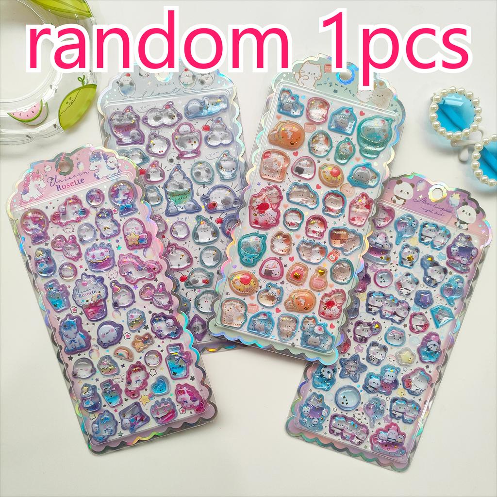 1 pc/4 pcs Cartoon Sweet Cats Unicorn Drop 3D Relief Stickers Scrapbooking Diy Diary Stationery Sticker Decor Cute Stickers