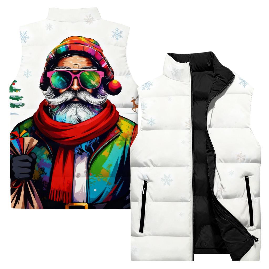 Men's Casual And Fashionable Sleeveless Vest, Solid-color Printed Cotton Jacket