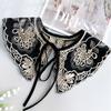 Black Contrast Embroidery Floral Tie-Up Faux Collar with Hollow Design - Versatile for All Seasons.