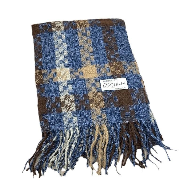 New Autumn and Winter Scarf Women's Contrasting Color Plaid Advanced Sense Tassel Versatile Student Thickened Scarf Shawl