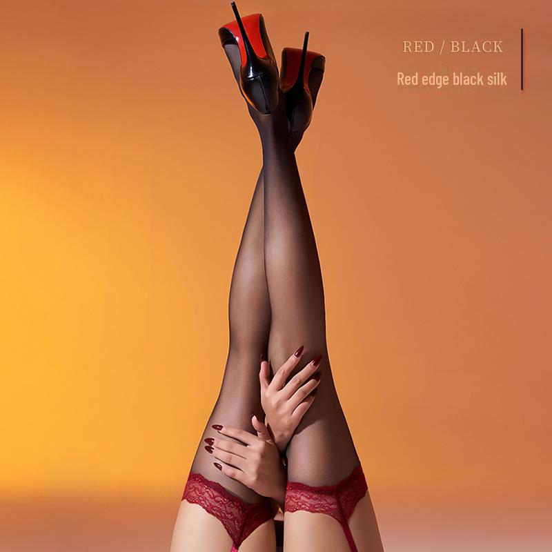 Маленькая сваха Аврора Блестящие кружевные подвязки-чулки: Ультратонкое, сексуальное черное кружево для женщин