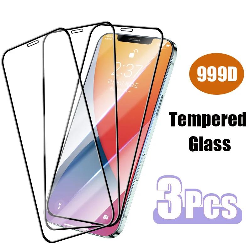 3 pçs capa completa de vidro temperado para iphone 7 plus 6 6s 8x10 protetor de tela para iphone 11 xr xs max 12 pro mini se 2020 vidro