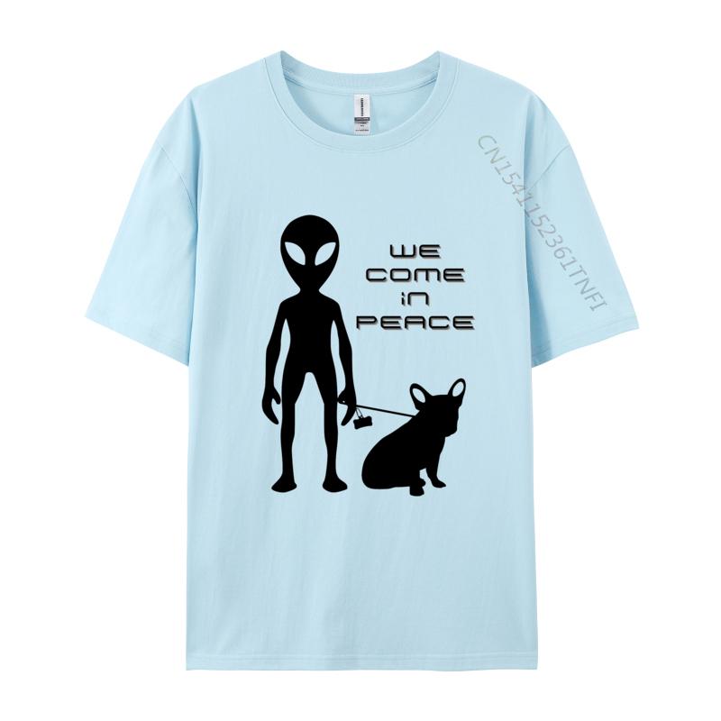 We Come In Peace Alien French Bulldog Tshirt Funny Fitted Puppy Lovers T Shirts Men Anime Printed Vintage Tee Tops Cotton