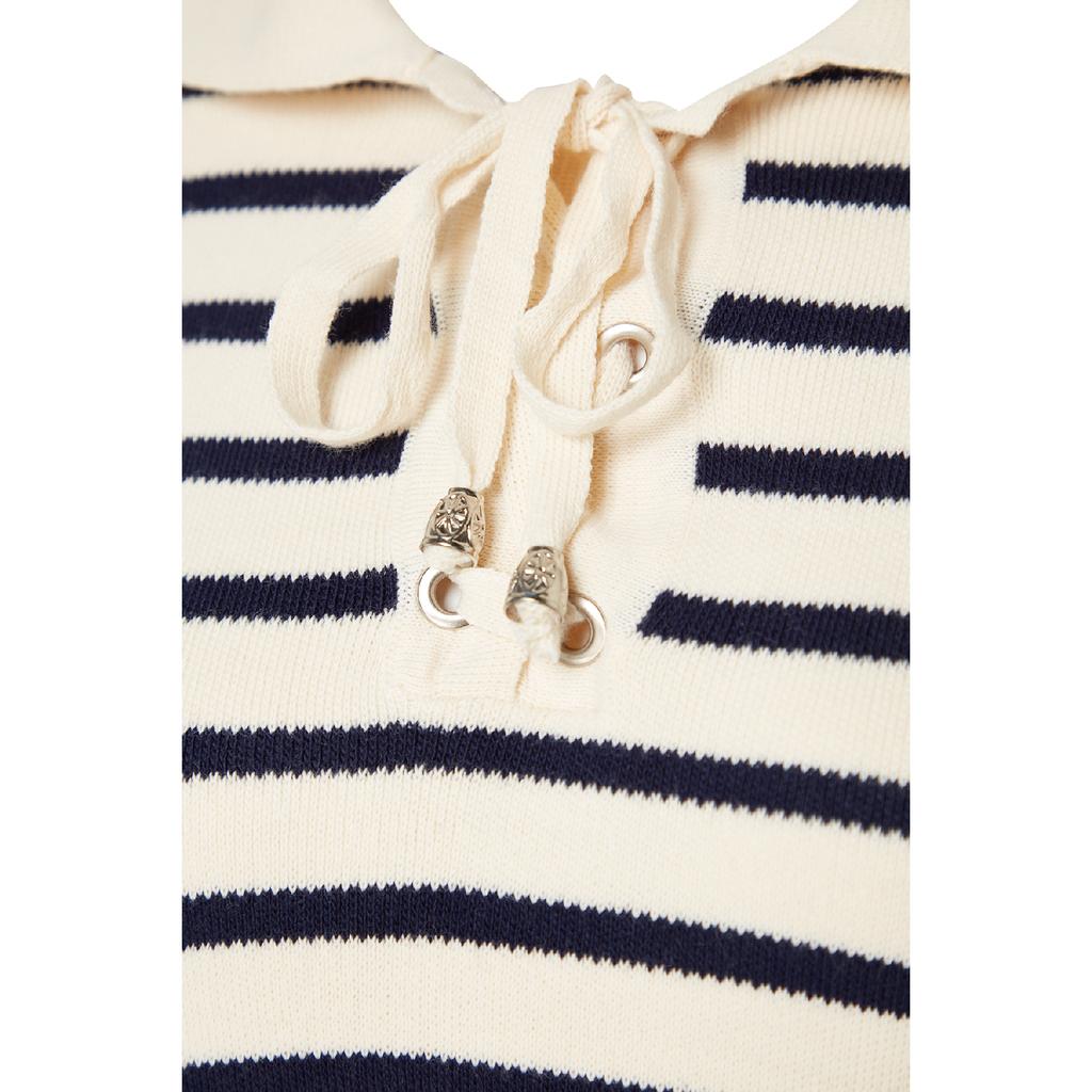 Темно-синий удобный вязаный свитер в полоску Tctaw24ak00172