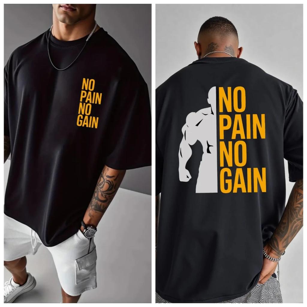 Мужская Женская NO PAIN NO GAIN Футболка Хлопок Уличный стиль Оверсайз Летний Спортивная Мода Свободный Y2K Топ Короткий рукав Дышащий