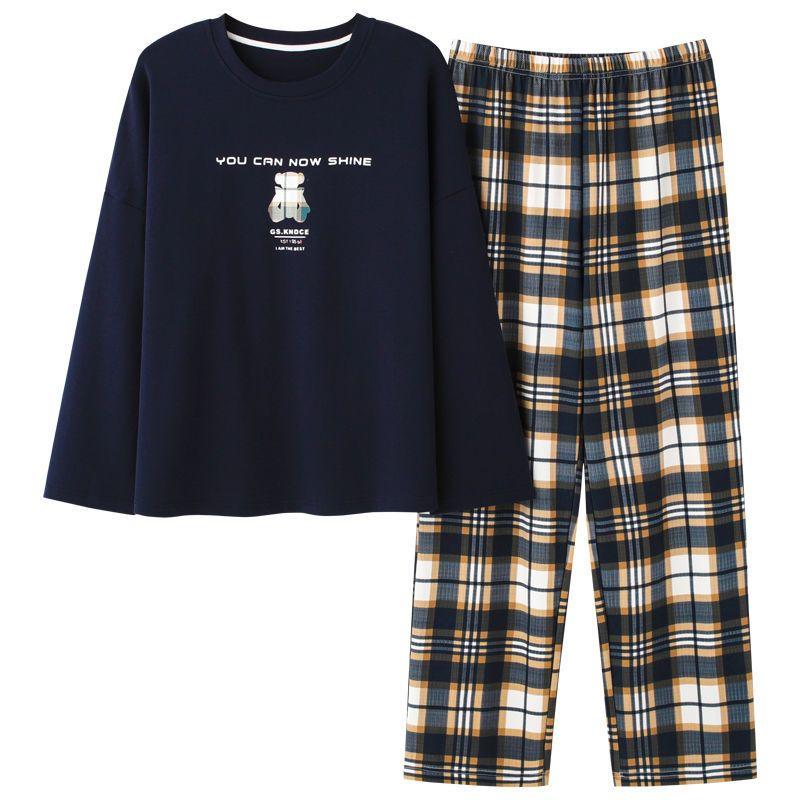 Новый комплект пижамы с длинными рукавами для женщин, весенняя и осенняя пижама из чистого хлопка, корейский стиль, домашняя пижама большого размера