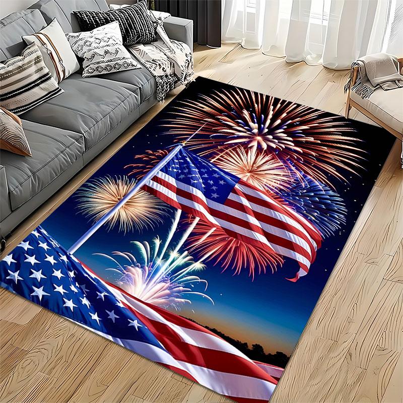American Flag and Fireworks Art suitable as a non-slip mat for the living room or bedroom sofa