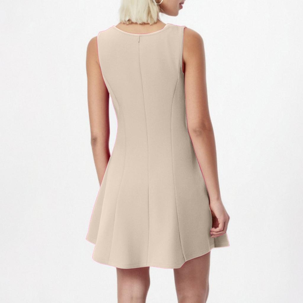 Женское повседневное однотонное платье без рукавов с круглым вырезом Платье без рукавов с круглым вырезом