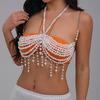 Multipurpose Pearls Embellished Body Chain Bra Beachwear Jewelry Accessory for Fashionable Women Ladies Daily Use