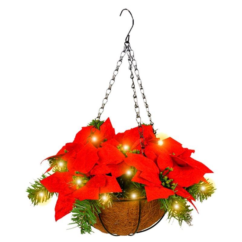 B-Est 2X Christmas Hanging Basket With Red Flowers And For Outdoor Yard Porch Decor
