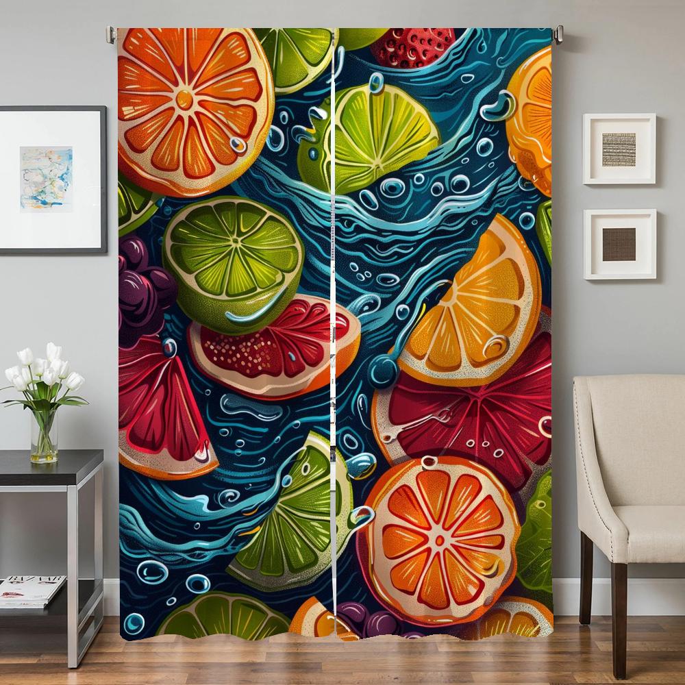 Window Home Interior Kitchen Curtains for Living Room 2 Pieces Blackout Curtains Door Curtain Fruit Partition Bedroom Decoration