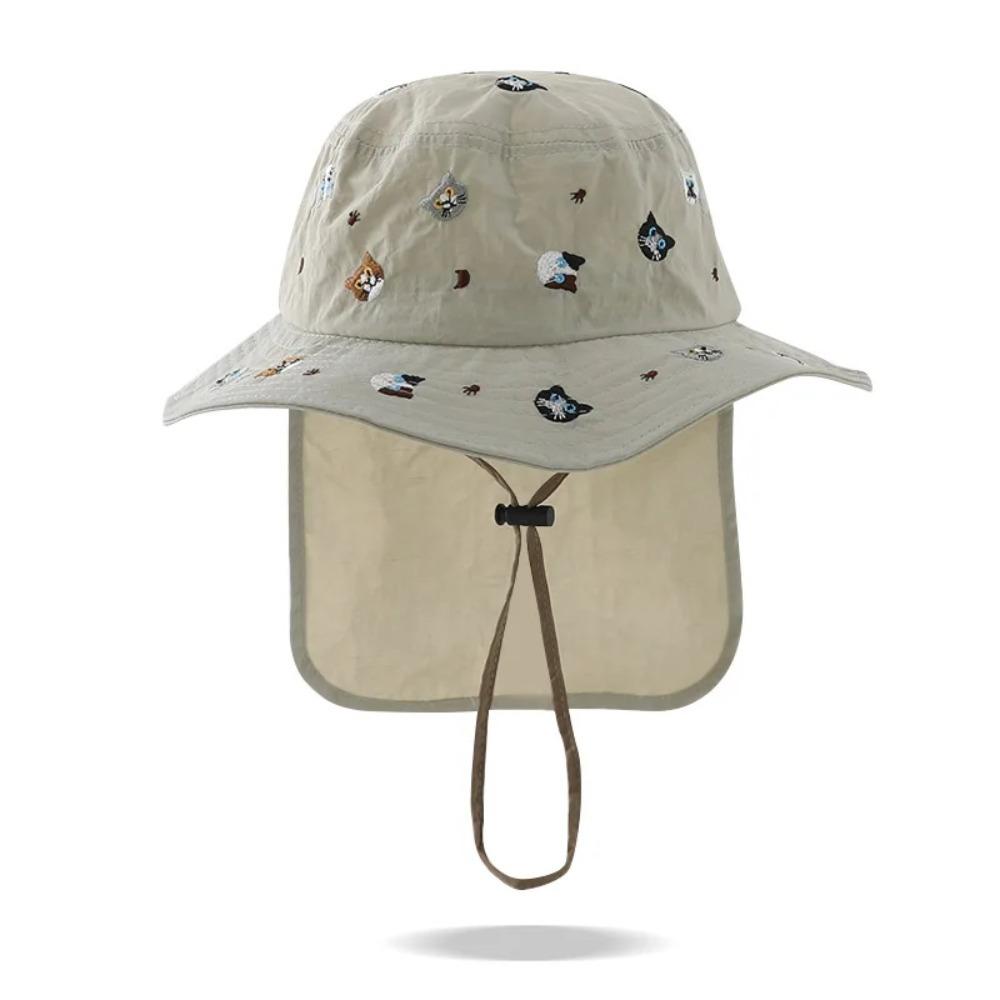 Cartoon Embroidery Children Panama Cap Neck Protection Summer Fisherman Hat Baby Sun Hat Beach