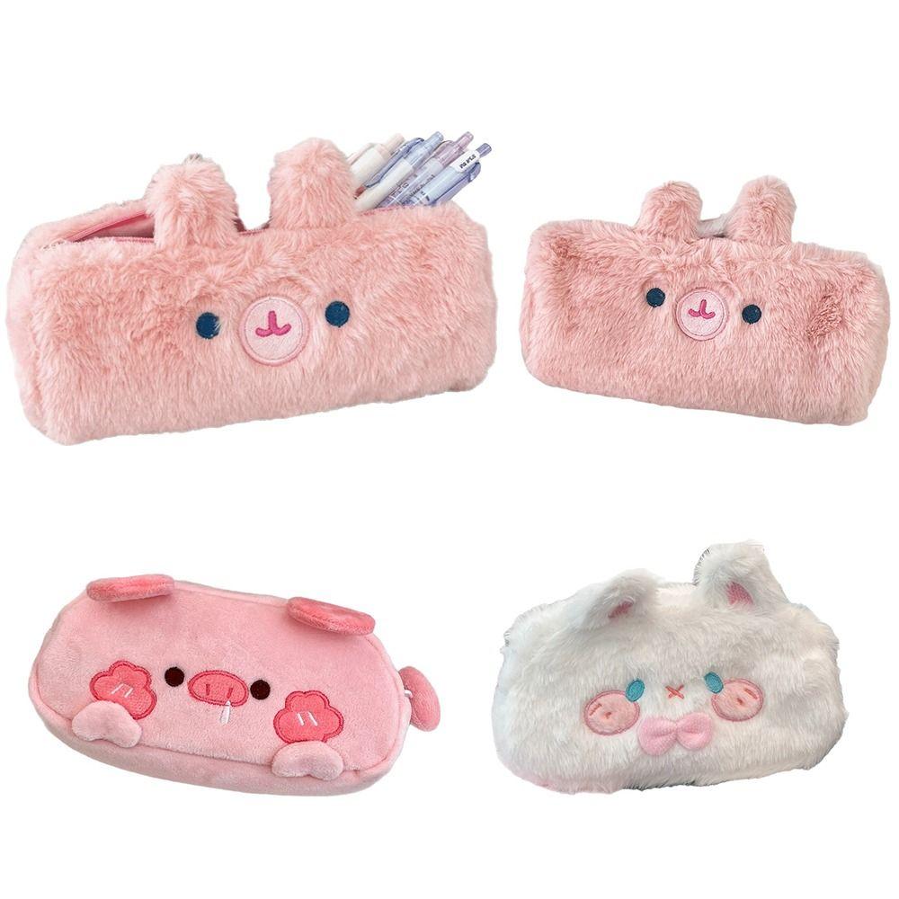 Kawaii Plush Little Pig Pencil Case Large-Capacity Stationery Pouch Rabbit Shape Pencil Bag Girls
