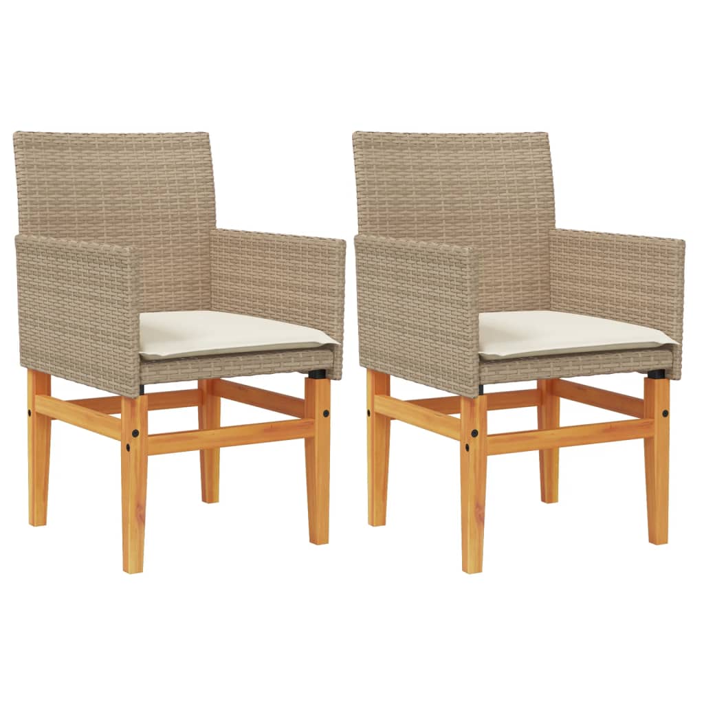 Garden Chairs with Cushions 2 pcs Beige Poly Rattan Solid Wood
