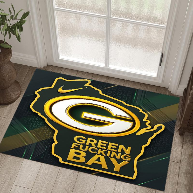 Green Bay Packers Design Crystal Velvet Carpet Cozy Non?Slip Printed Rug For Bedroom Living Room Entrance