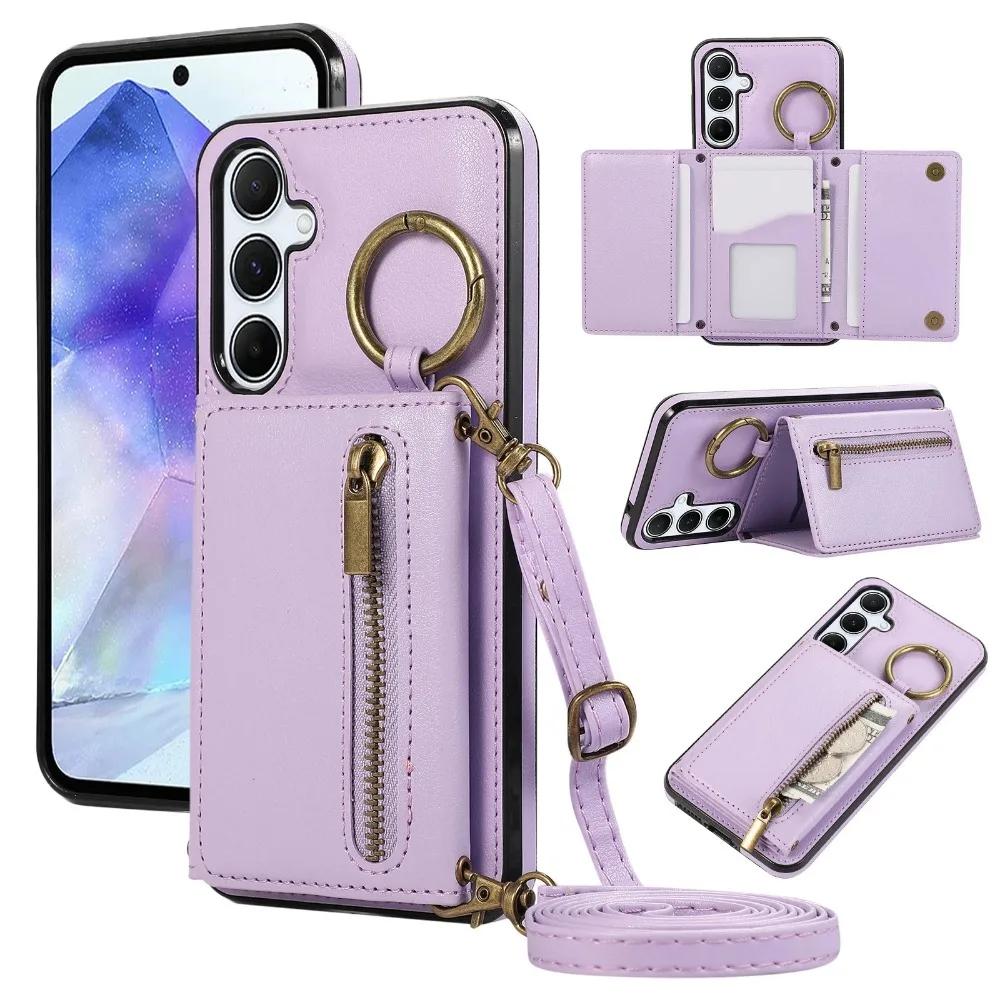 Кожаная сумка-кроссбоди для телефона Samsung S24 S25 S26 Ultra S23 FE S22 S21 Plus A57 A37 A56 A36 A16 Чехол-кошелек с держателем для карт